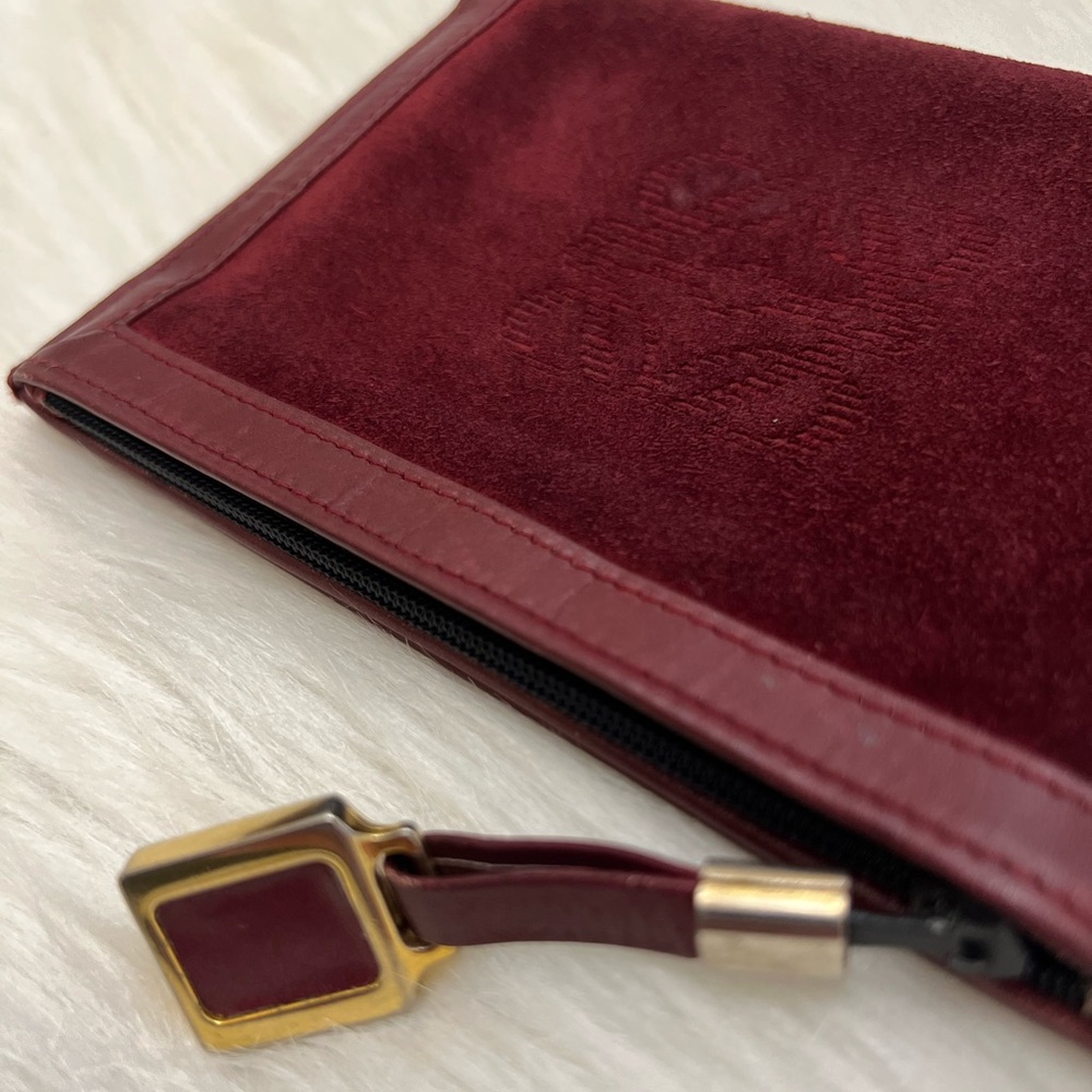 LOEWE - BURGUNDY LEATHER SUEDE COMPACT BIFOLD PASSPORT HOLDER SNAP WALLET - Picture 8 of 10